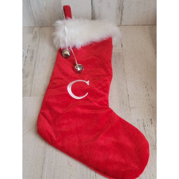 C monogram letter stocking bell plush Xmas home decor hanging - Picture 1 of 6